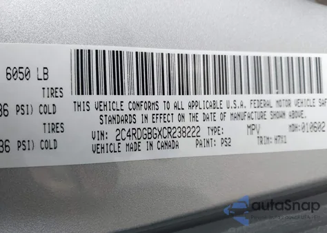 2012 Dodge Grand Caravan Se/Avp z USA, uszkodzony, nr VIN 2C4RDGBGXCR238222